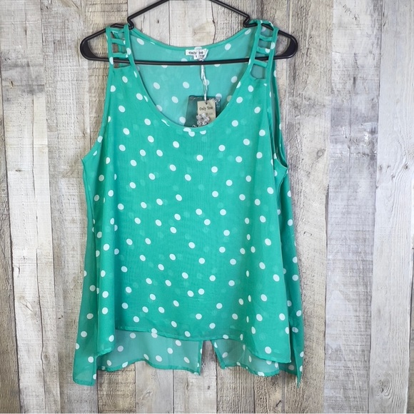 Only You Size Large Lattice Strap Polka Dot Tank Top with Split Open Back - Picture 1 of 9